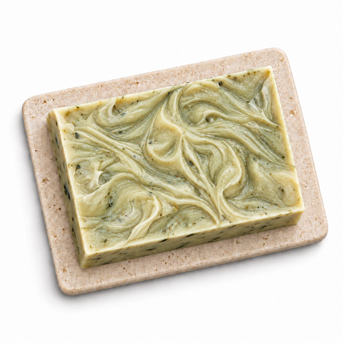 Aurora Dream rectangular handmade soap bar, natural texture, white background